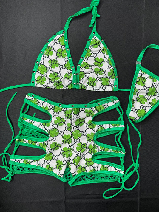 Green/White Saint Patrick’s Day Two-Piece Shorts Stripper Outfit
