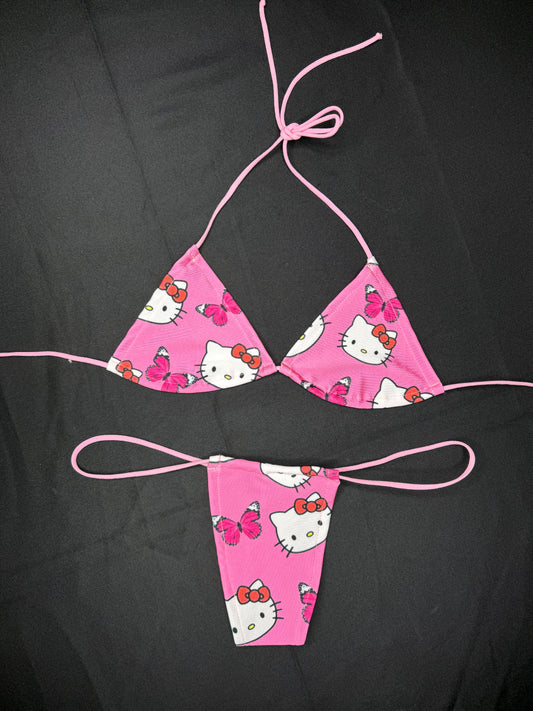 Baby Pink Kitty Two-Piece Micro Bikini Lingerie Outfit