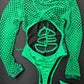 Metallic Green/Green Fishnet Saint Patrick’s Leotard One-Piece Outfit