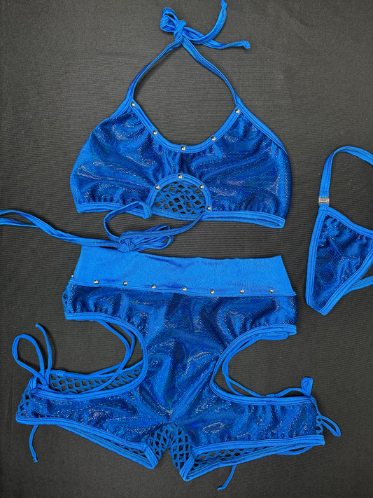 Royal Blue Sports Bra/Shorts Two-Piece Lingerie Outfit