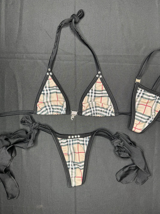 Designer Plaid/Black Two-Piece Lingerie Bikini