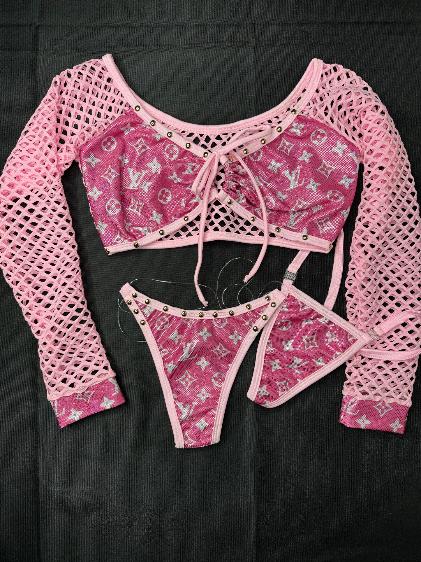 Metallic Hot Pink/Baby Pink Two-Piece Exotic Dance Wear Outfit