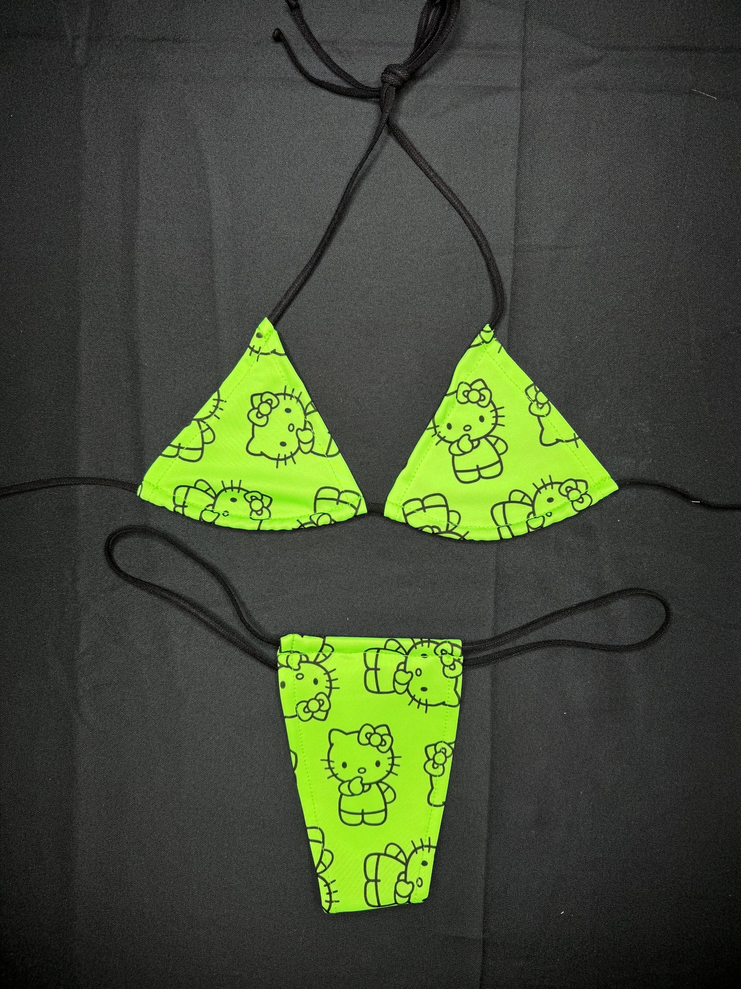 Neon Green Kitty Micro Bikini Lingerie Outfit