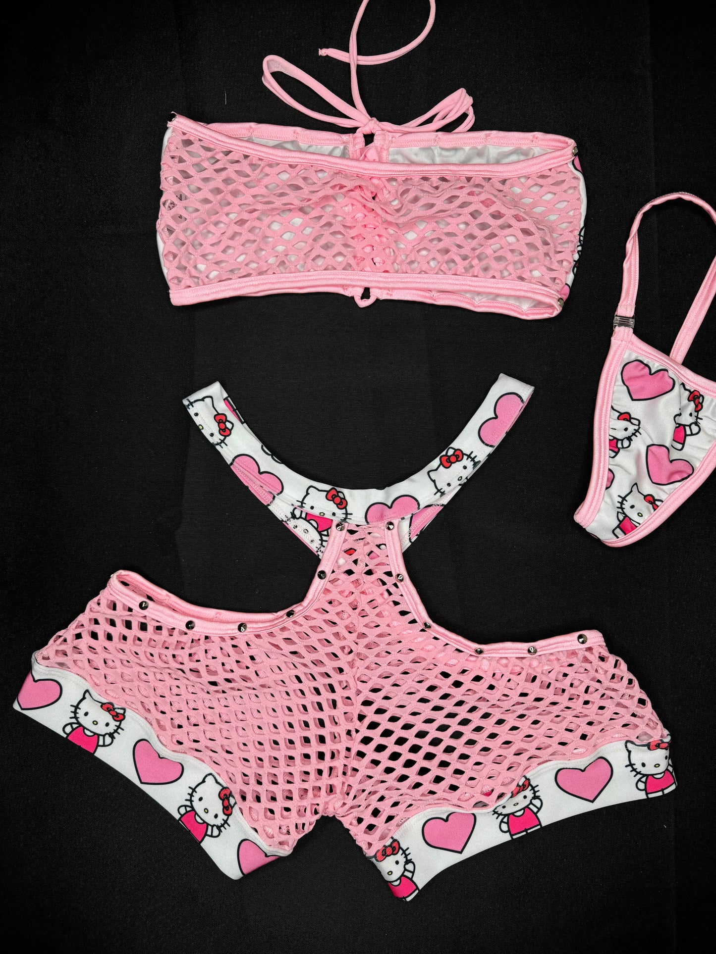 Baby Pink Kitty Hearts Two-Piece Lingerie Outfit