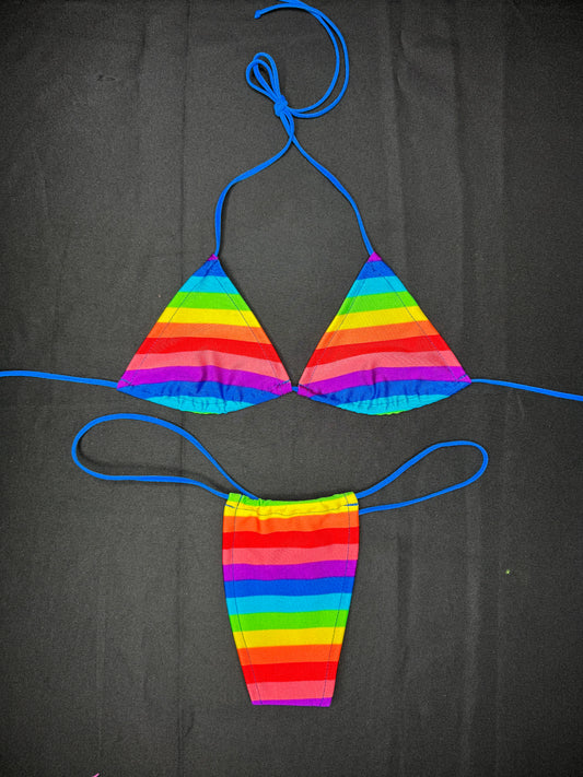 Royal Blue/Rainbow Pride Two-Piece Micro Bikini Lingerie Outfit