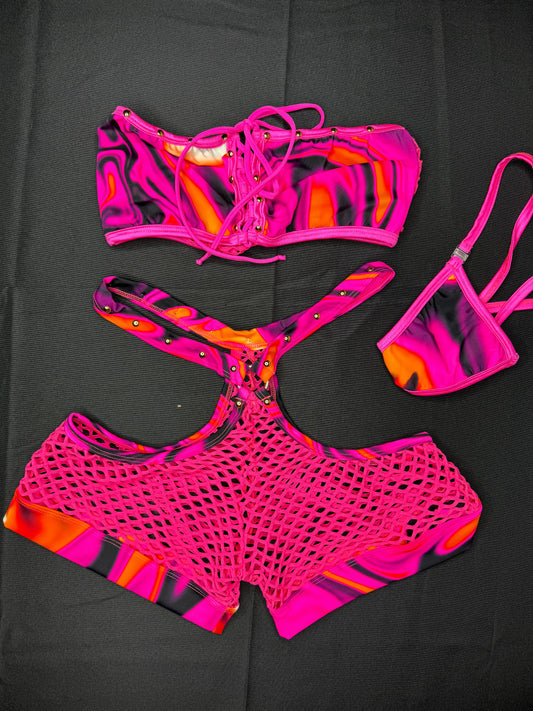 Cosmic Hot Pink Two-Piece Shorts Exotic Dancer Outfit
