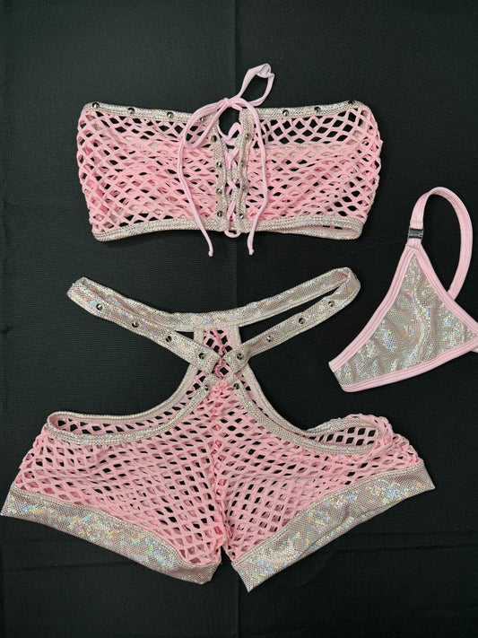 Baby Pink/Metallic Pink Two-Piece Exotic Dancer Outfit