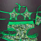 Holographic Green Camouflage/Green Spandex Fishnet Star-Top/Shorts Two-Piece Lingerie Outfit