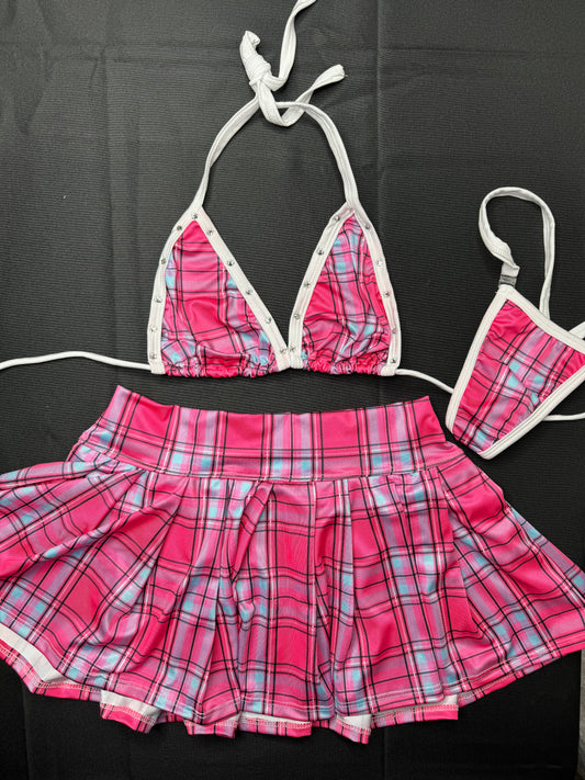 Hot Pink School Girl Bikini Top Skirt Outfit