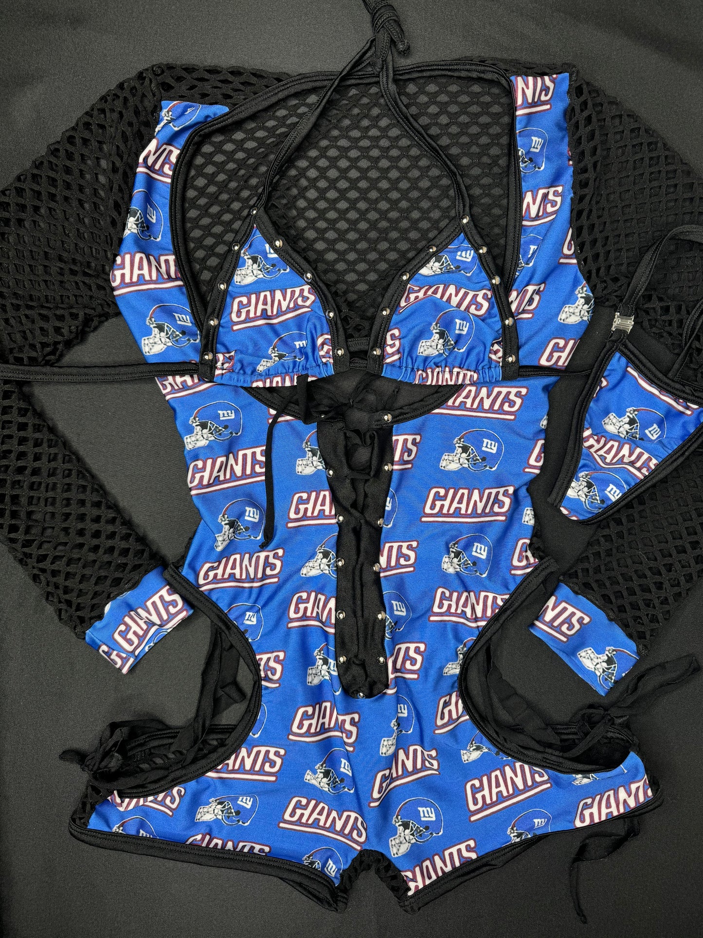 Black/Blue NFL Giants Bartender Romper One-Piece Lingerie Outfit