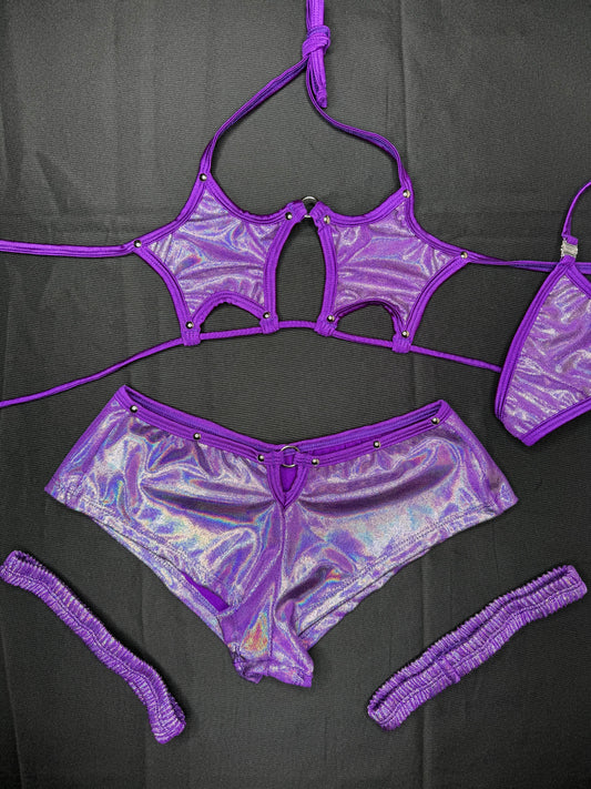 Mystic Purple Star-Top Two-Piece Shorts & Garters Outfit