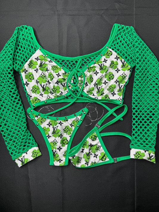 Saint Patrick’s Green/White Two-Piece Lingerie Outfit