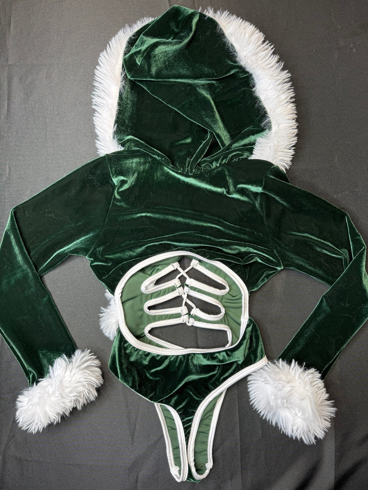 Green Velvet Hoodie One-Piece Leotard Christmas Outfit