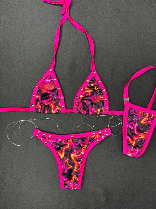 Star Print Two-Piece Bikini Lingerie Outfit