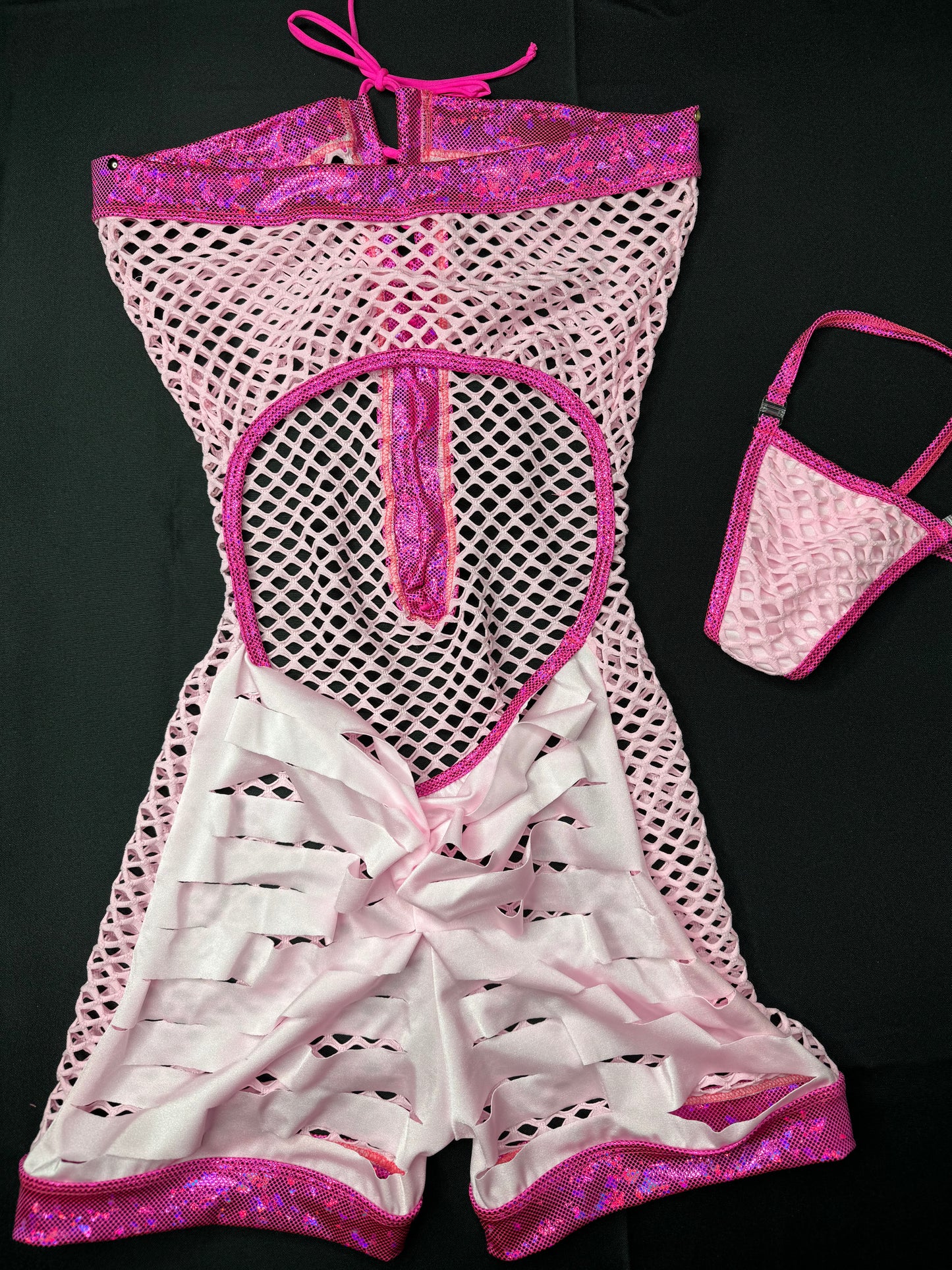 Baby Pink Fishnet One-Piece Exotic Dancer Outfit