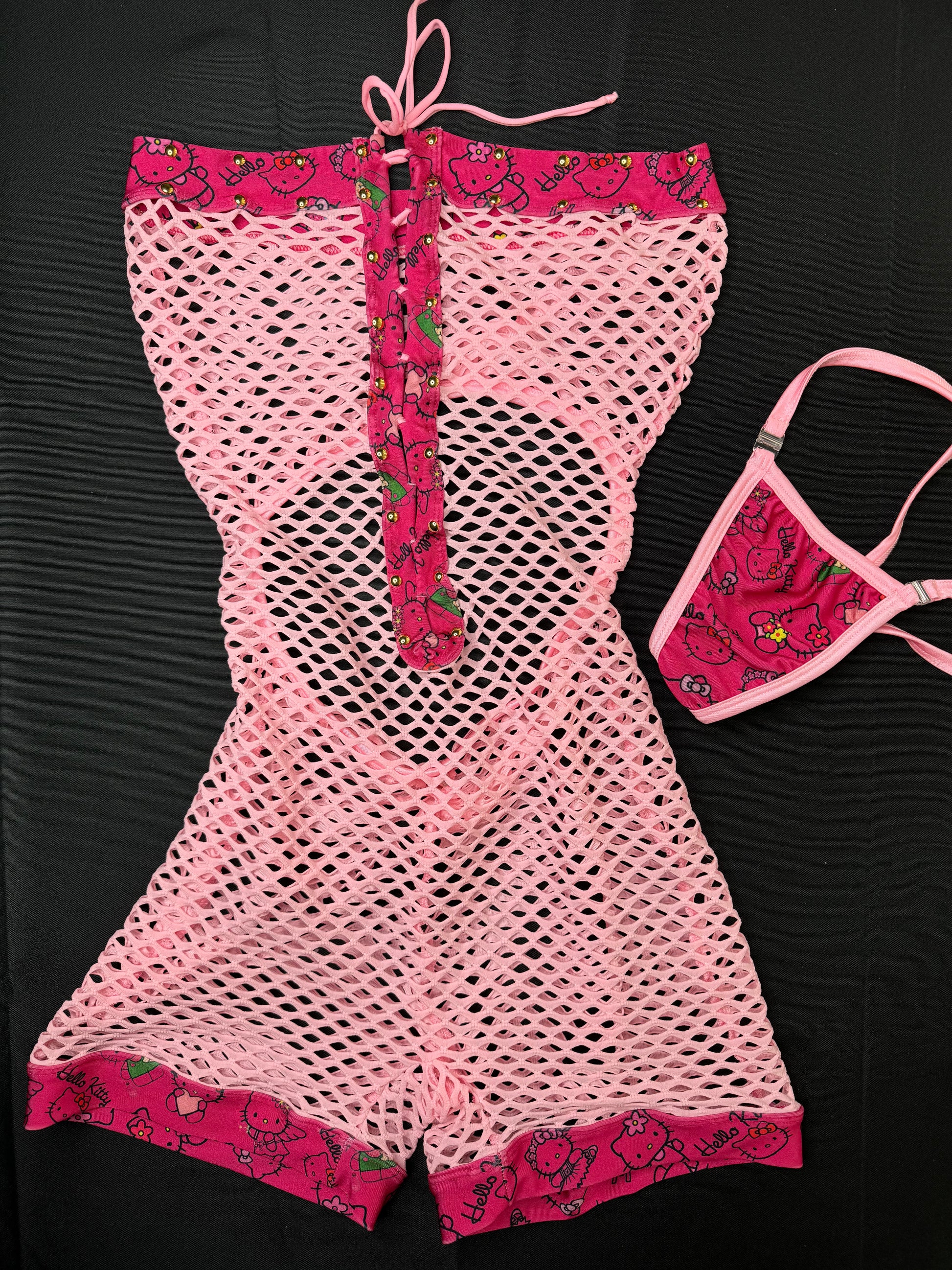 Hot Pink/Baby Pink Fishnet One-Piece Exotic Dancer Outfit
