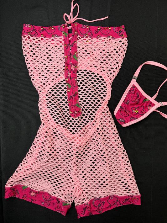 Hot Pink/Baby Pink Fishnet One-Piece Exotic Dancer Outfit