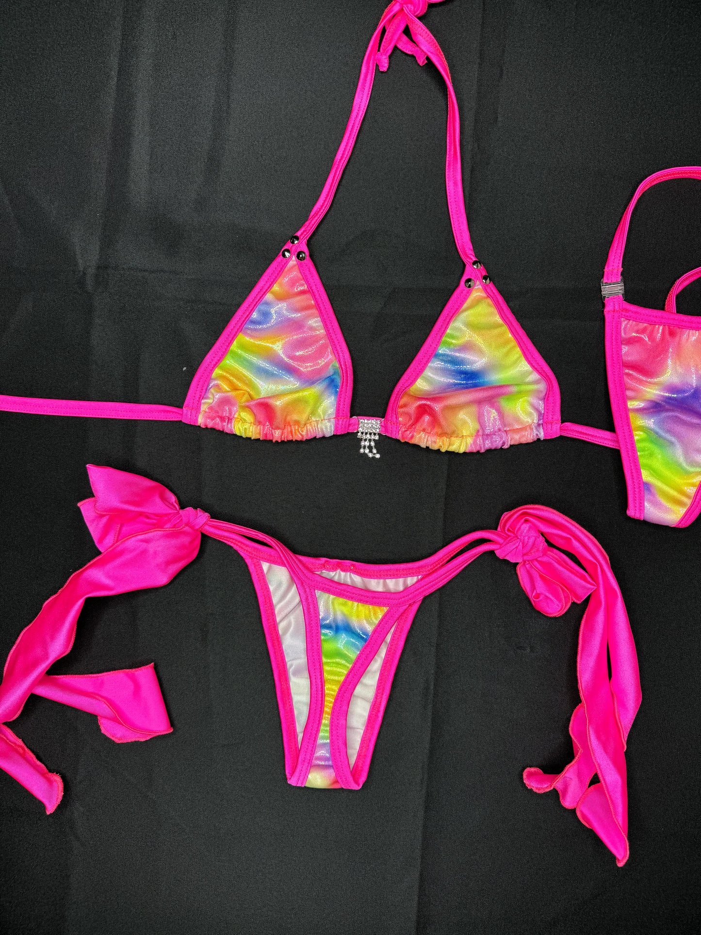 Hot Pink/Mystic Rainbow Two-Piece Lingerie Bikini Outfit