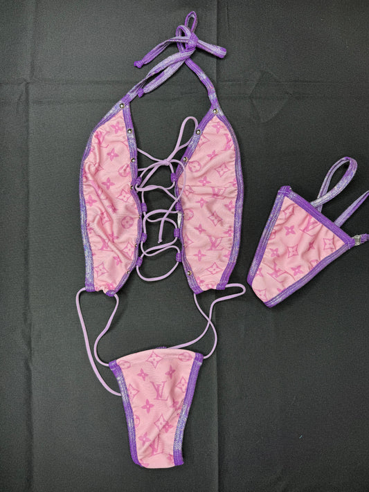 Baby Pink/Purple Sling-Shot Stripper Outfit