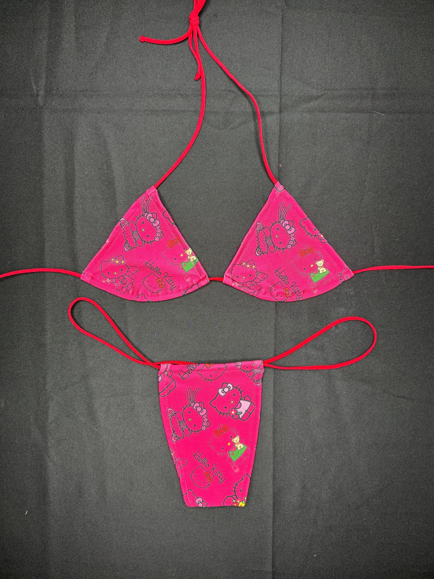 Hot Pink/Red Kitty Two-Piece Micro Bikini Lingerie Outfit