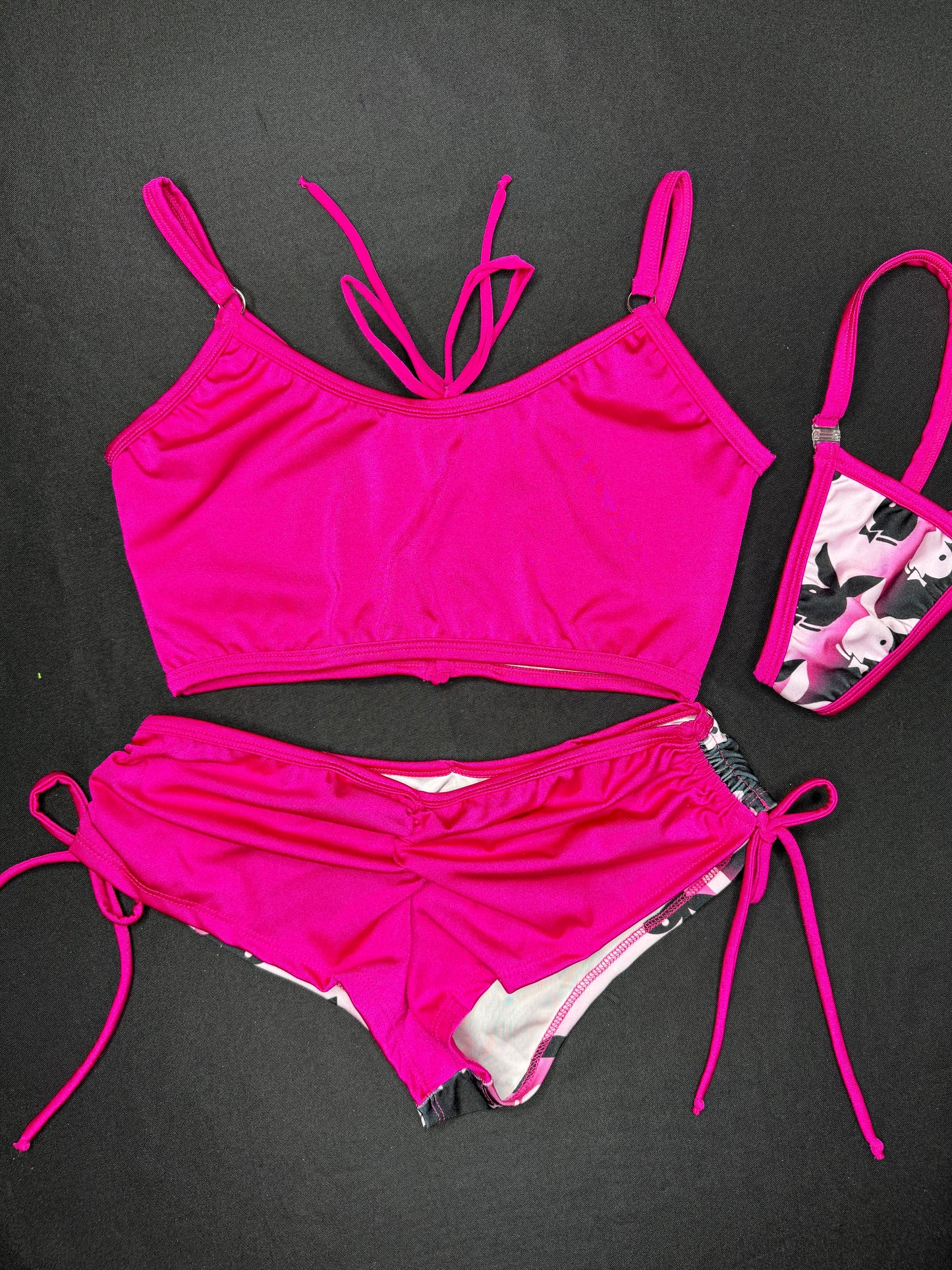 Hot Pink Bunny Designer Two-Piece Shorts Lingerie Outfit