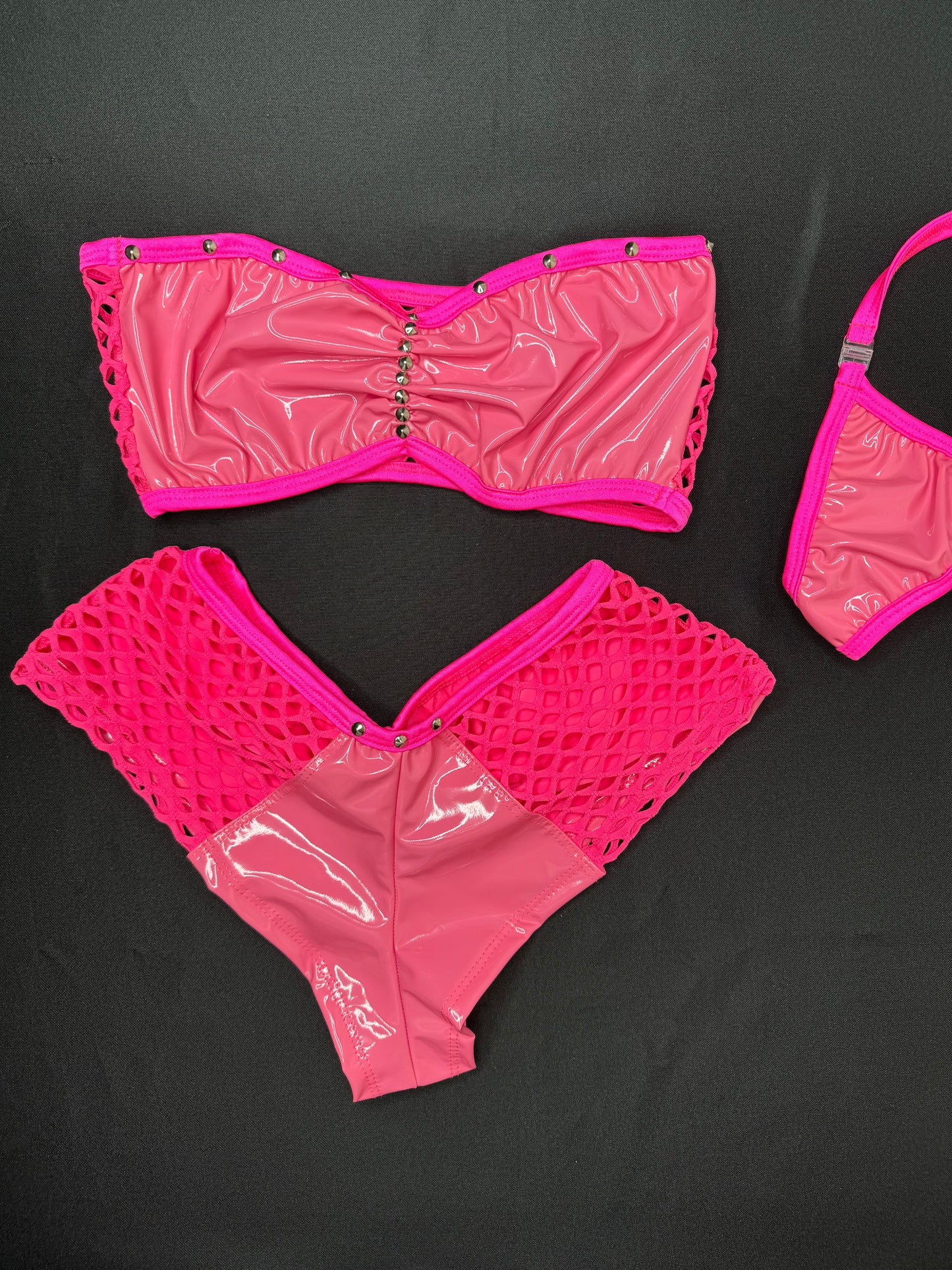 Hot Pink Latex Tube Top/Shorts Two-Piece Lingerie Outfit