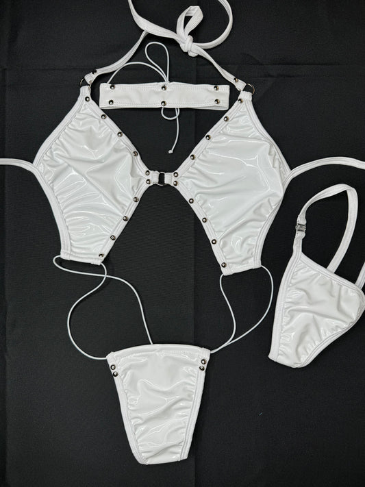 White Latex One-Piece Stripper Outfit