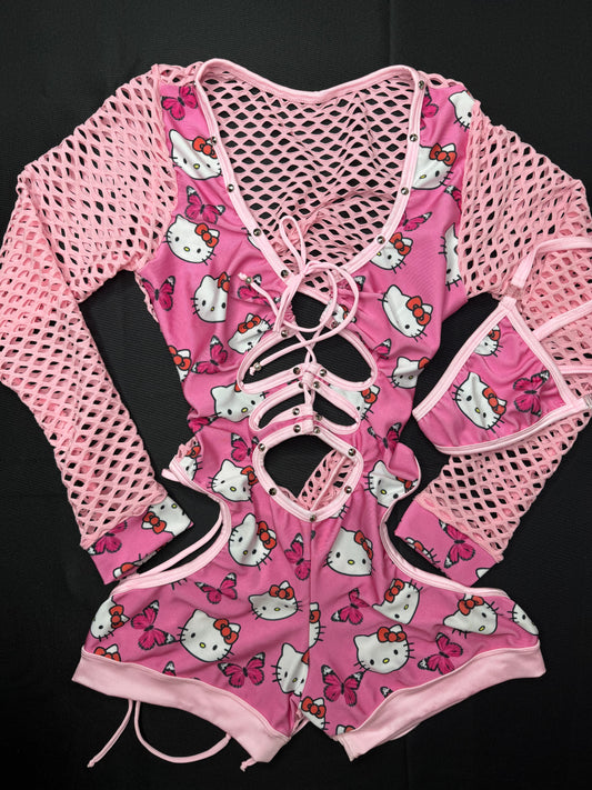 Baby Pink Kitty Bartender Romper Lingerie Outfit