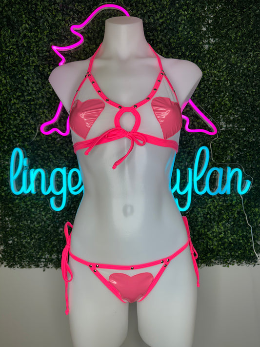 heart latex bikini two-piece stripper outfit