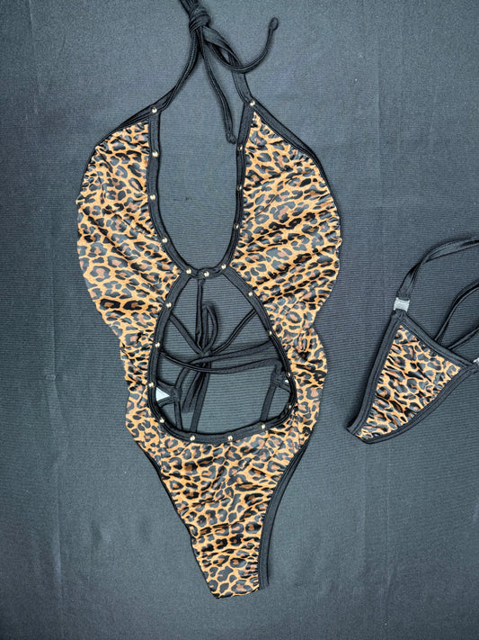 Cheetah Animal Print One-Piece Lingerie Outfit