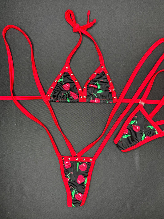 Cherry Red/Black One-Piece Sling-shot Lingerie Outfit