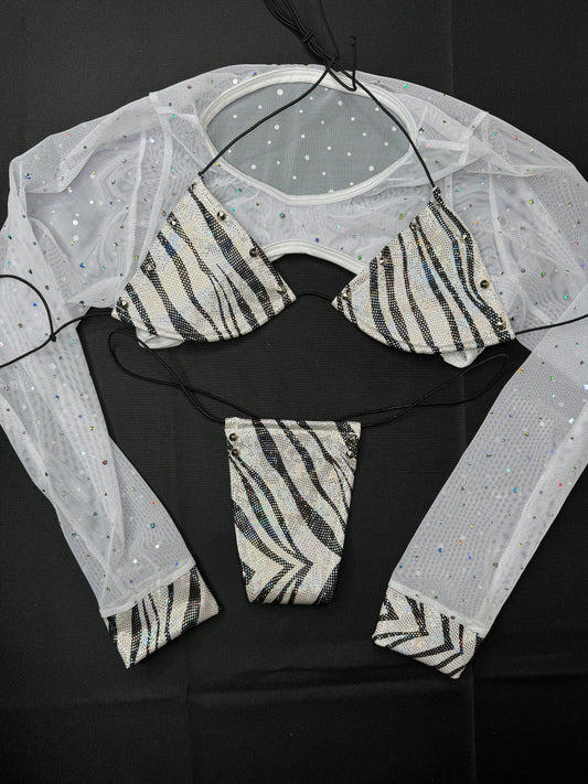 White/Silver Tiger Three-Piece Stripper Outfit