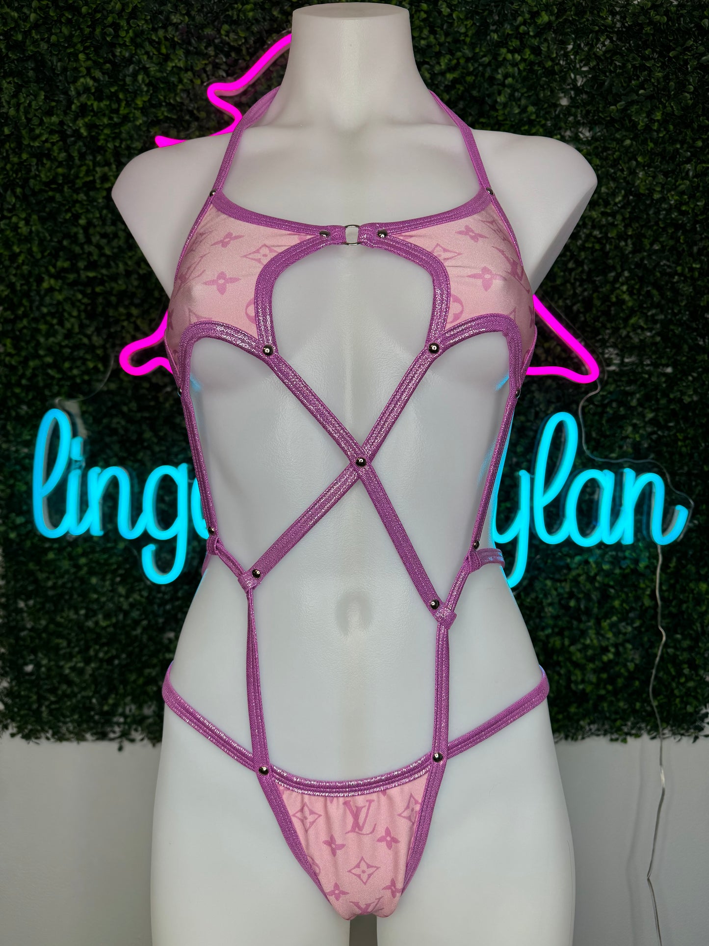 Baby Pink/Shimmer Lavender One-Piece Exotic Dancer Outfit