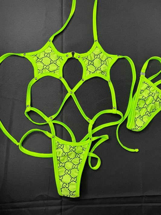 Neon Green Star Top One-Piece Stripper Outfit