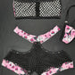 Pink/Black Fishnet Kuromi Tube Top/Shorts Two-Piece Lingerie Outfit