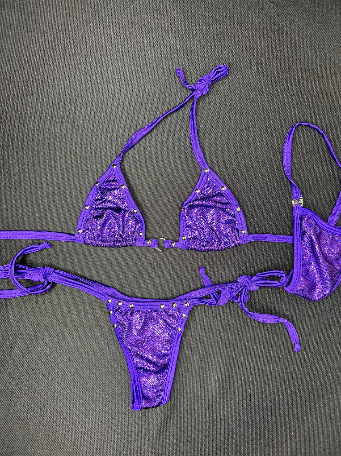 Metallic Purple Two-Piece Bikini Lingerie Outfit