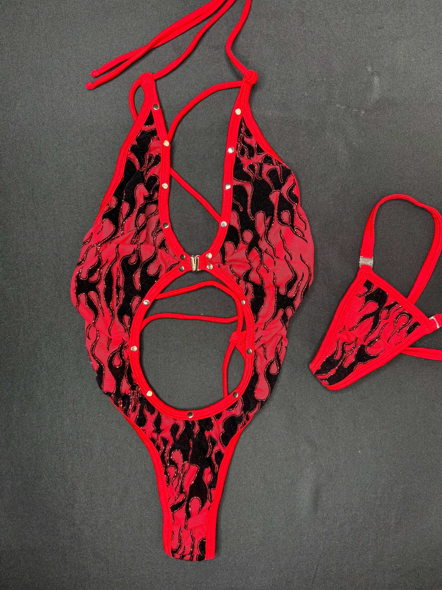 Mesh Red/Black Flame One-Piece Lingerie Outfit