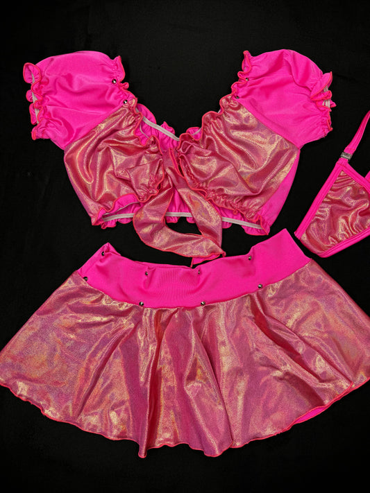 Mystic Hot Pink/Hot Pink Two-Piece Skirt Lingerie Outfit