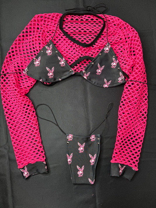 black/hot pink three-piece stripper outfit