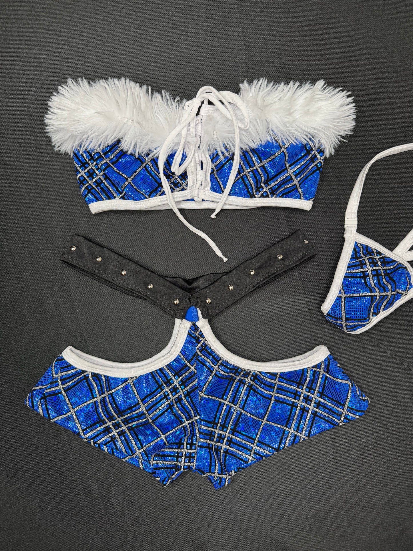 Blue Plaid/White Fur Tube Top/Shorts Christmas Lingerie Outfit