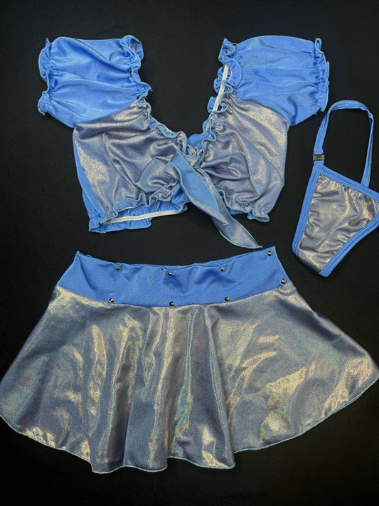 Mystic Periwinkle Blue Two-Piece Skirt Lingerie Outfit