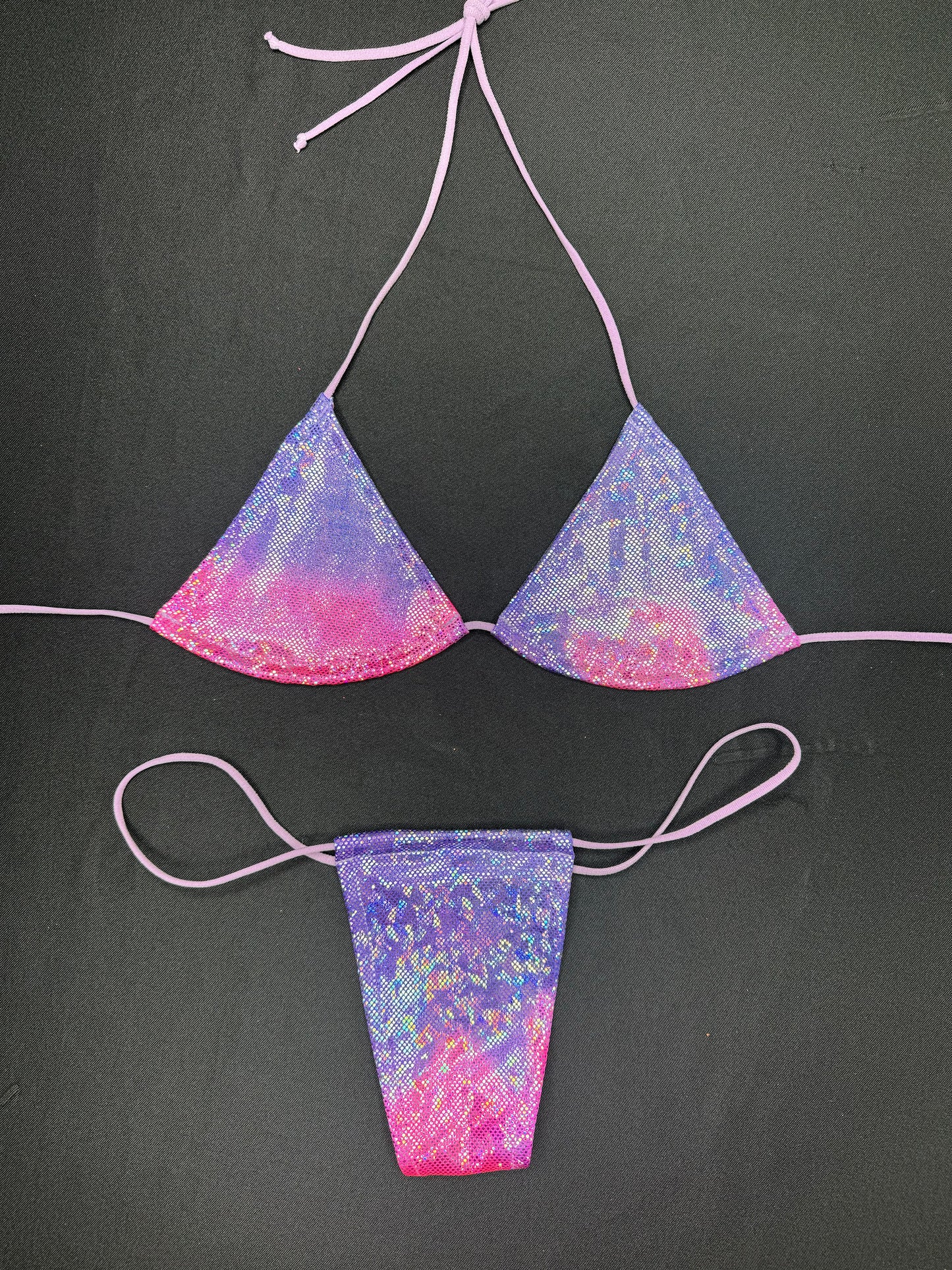 Metallic Purple/Pink Two-Piece Micro Bikini Lingerie Outfit