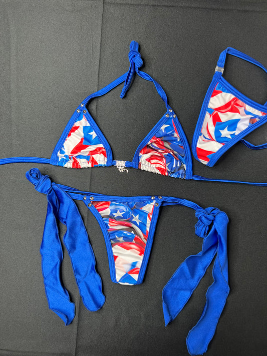 Blue Puerto Rican Flag Bikini Lingerie Outfit