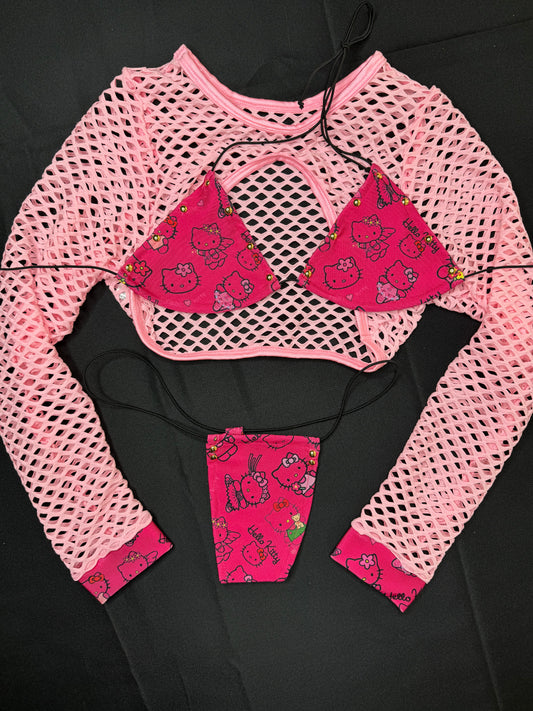 Hot Pink/Baby Pink Three-Piece Exotic Dancer Outfit