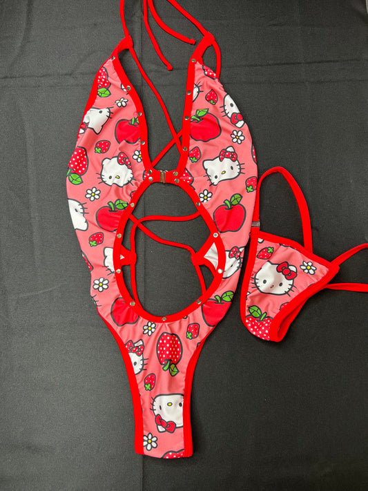 Red/Pink Kitty One-Piece Exotic Dance Wear
