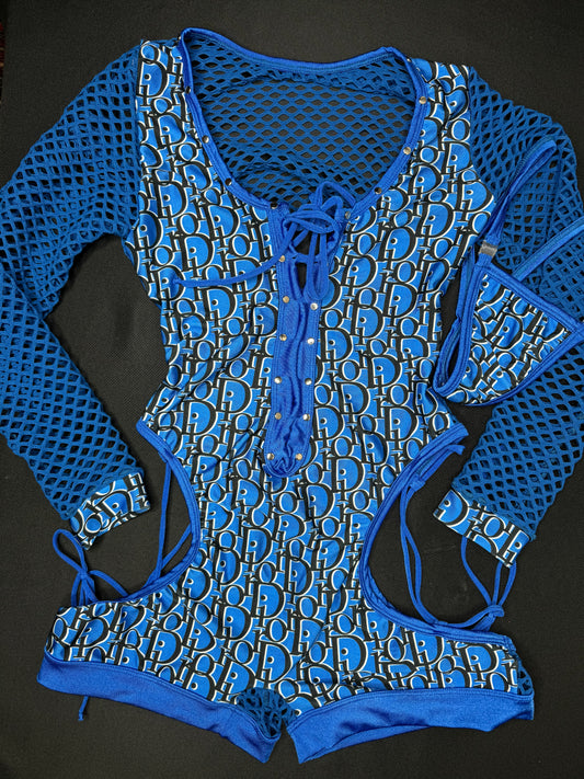 Royal Blue/Blue Designer One-Piece Romper Lingerie Outfit