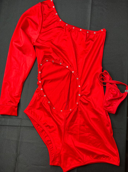 Red Stripper Single Sleeve One-Piece Outfit