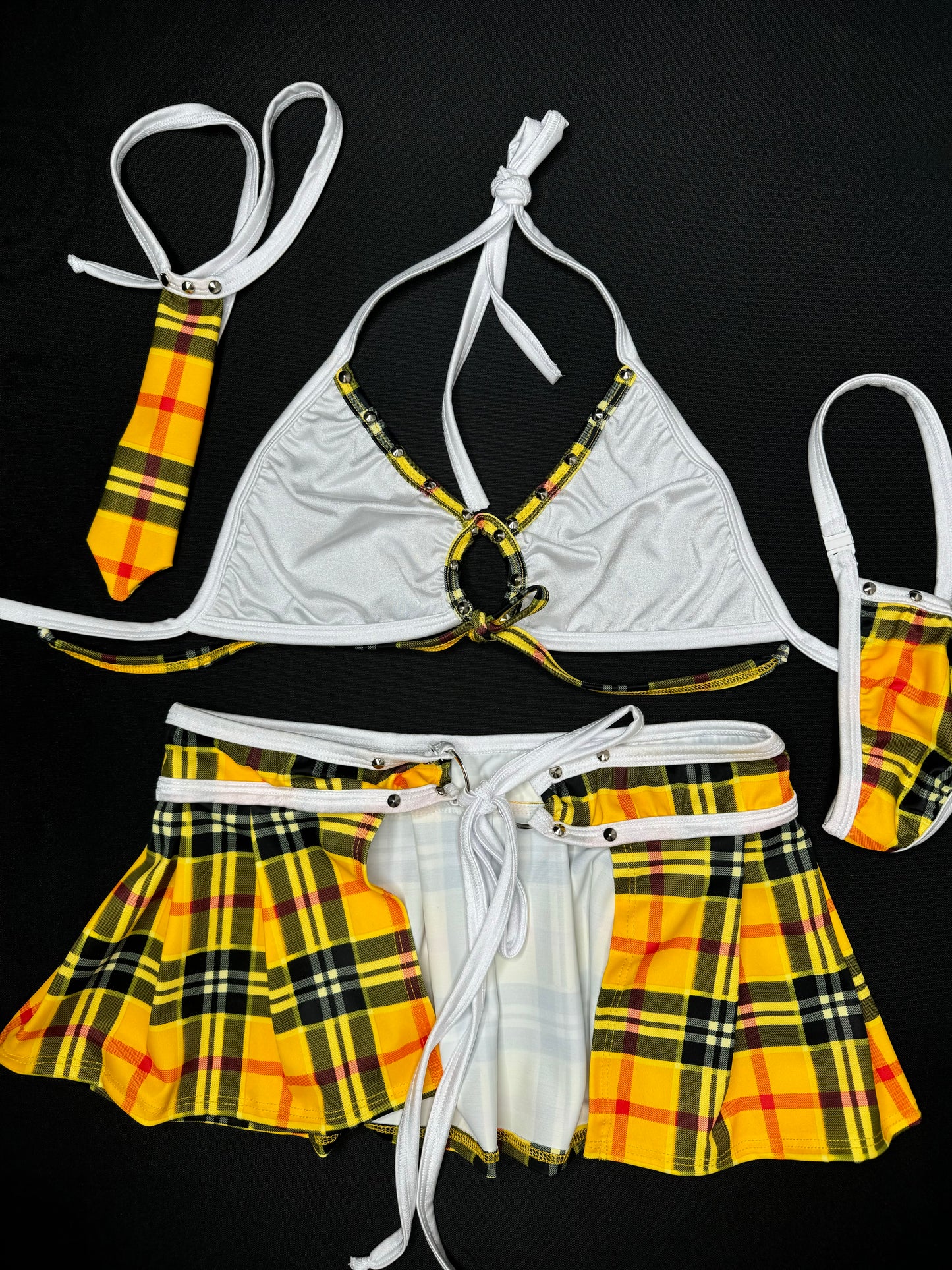 Yellow/White Plaid School Girl Skirt Lingerie Outfit