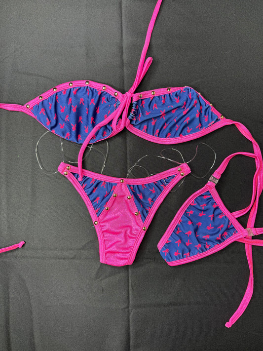 Hot Pink/Blue Bunny Two-Piece Exotic Dancer Bikini Outfit