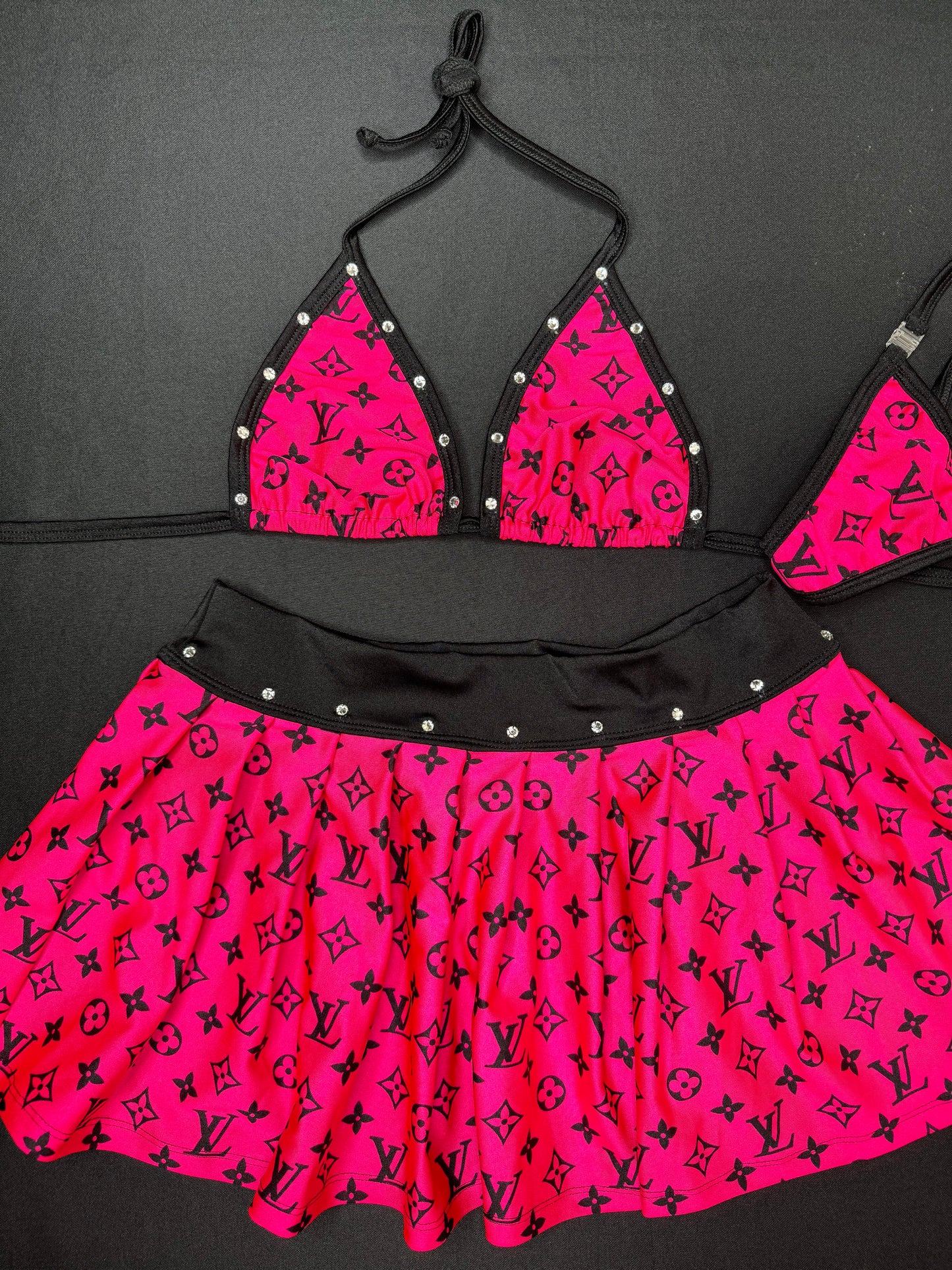 Hot Pink/Black Two-Piece Skirt Lingerie Outfit